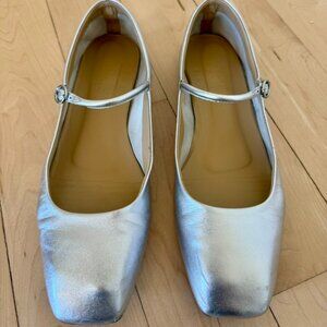 Aeyde Uma Leather Ballerina Flats Silver EU 38